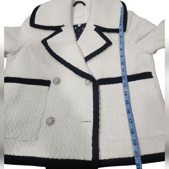 Avec Les Filles Black and White Blazer Tweed Double Breasted Tipped Jacket. M - Picture 10 of 16
